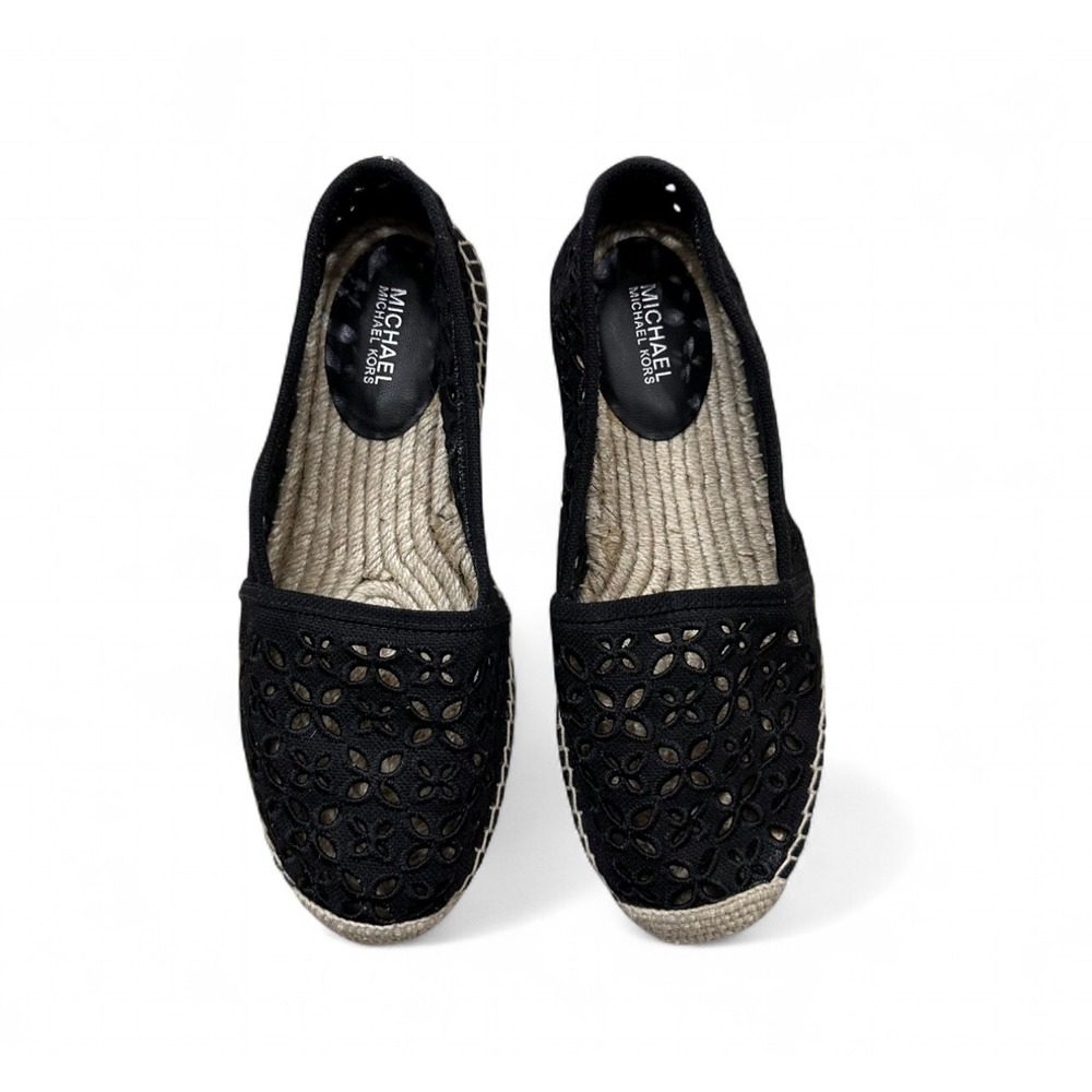 Michael Kors Darci Black‎ Eyelet Cut Out Espadrille Slip On Flats Women's 5.5